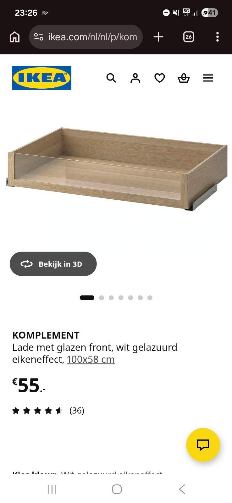 2 x IKEA KOMPLEMENT lade met glazen front, eikenkleur, Ophalen, Gebruikt, 100 tot 150 cm, Modern, Scandinavisch