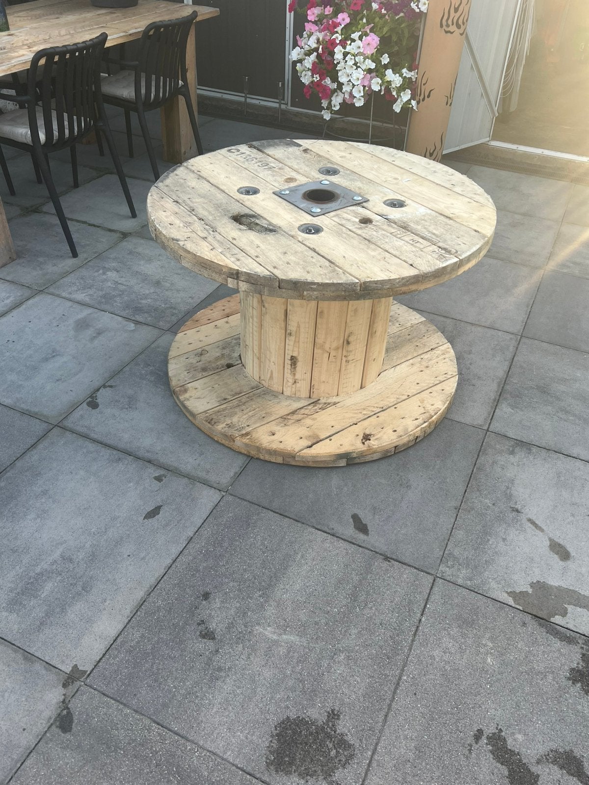 Houten haspel, Tuin en Terras, Tuintafels, Ophalen of Verzenden, Gebruikt, Rond, Hout