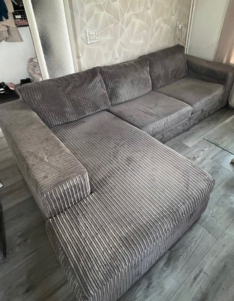 Longchair hoekbank grijs 2,5 Zits, Ophalen, 250 tot 300 cm, Gebruikt, Stof