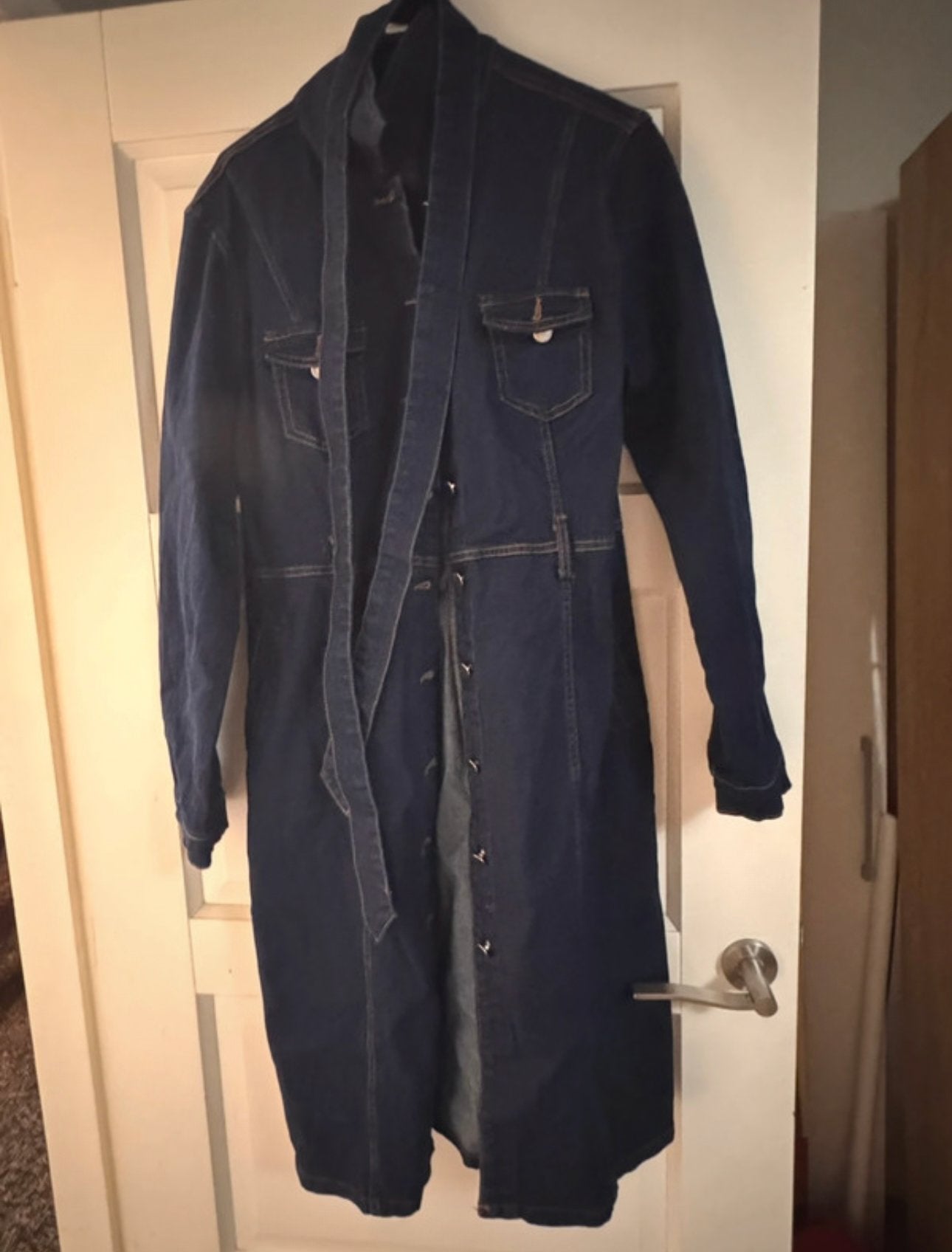 Leuke spijkerjurk met ceintuur maat L, Kleding | Dames, Maat 38/40 (M), Blauw, Ophalen of Verzenden, Gedragen