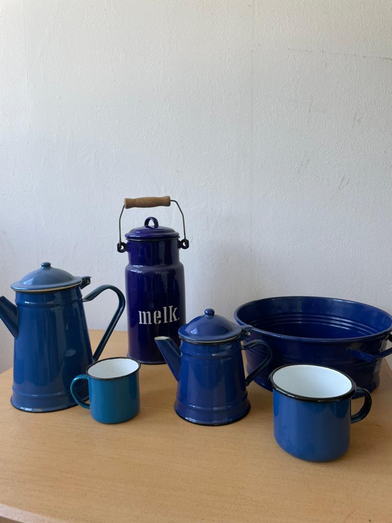 Emaille keukengerei blauw, Antiek en Kunst, Ophalen of Verzenden