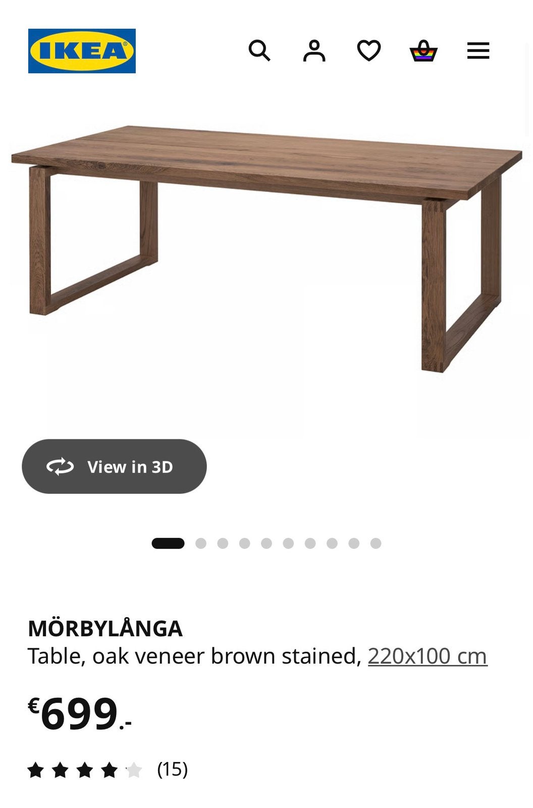 Ikea Morbylanga Eettafel 220x100 cm, Eikenfineer, Huis en Inrichting, Ophalen, 100 tot 150 cm, Scandinavisch, Vijf personen of meer