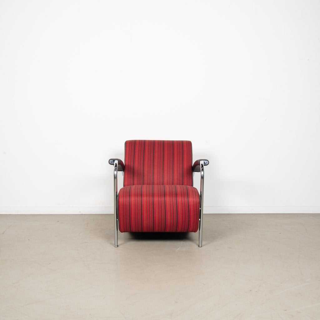 Leolux Scylla Laag Fauteuil Bruin/Rood Leer/Stof, Niet ingevuld, Zo goed als nieuw, Niet ingevuld, Niet ingevuld