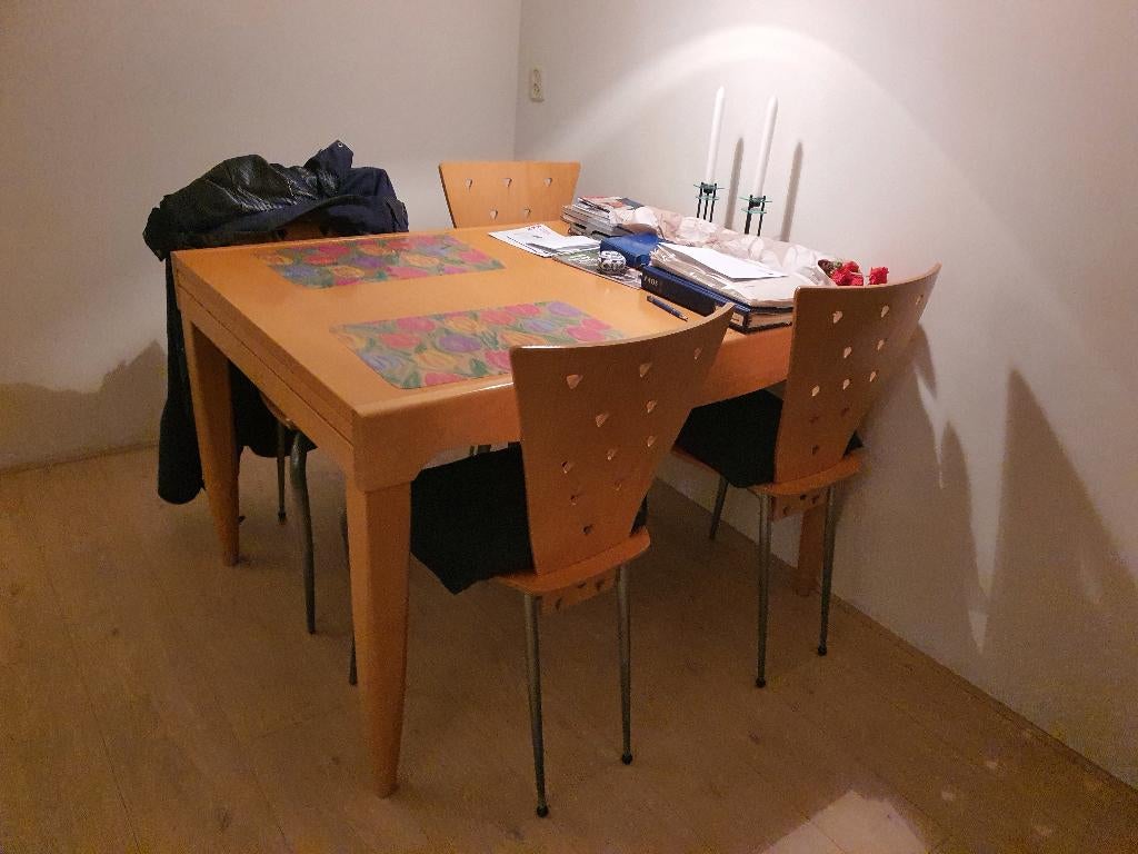 eethoek met massief beuken uitschuiftafel, Huis en Inrichting, Tafels | Eettafels, Ophalen, Gebruikt, 100 tot 150 cm, 50 tot 100 cm