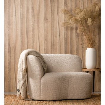 WOOOD fauteuil Stone crème bouclé stof met leuning links, Ophalen, Japandi, 75 tot 100 cm, Zo goed als nieuw