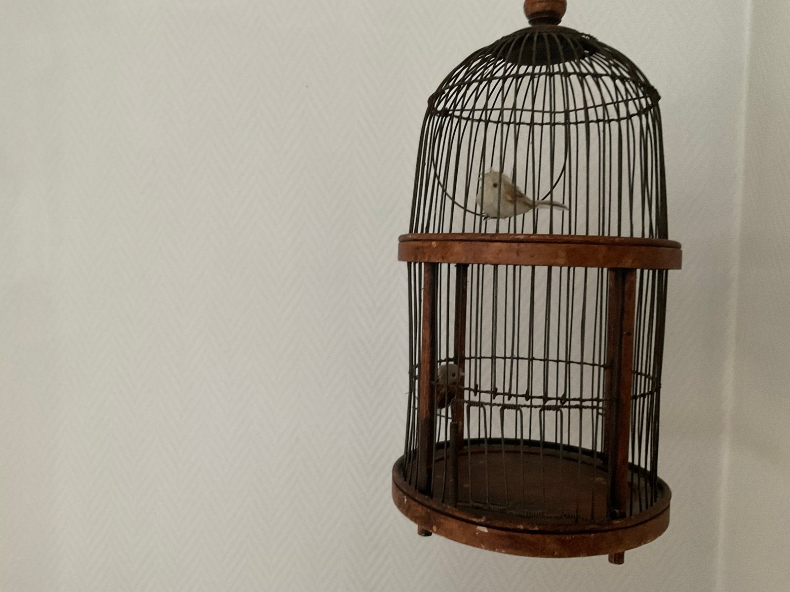 Antieke vogelkooi met houten en metalen details, Antiek en Kunst, Ophalen