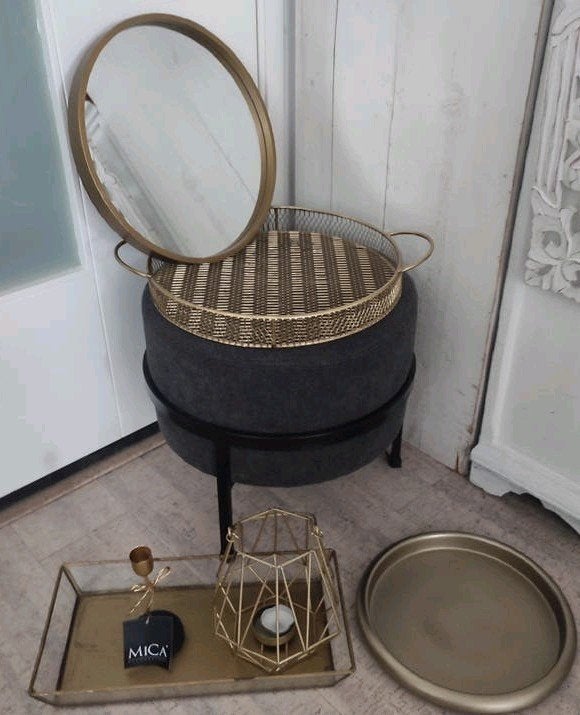 Gouden woonaccessoires: dienblad, spiegel, kaarshouders, Gebruikt, Ophalen of Verzenden, Goud, Metaal