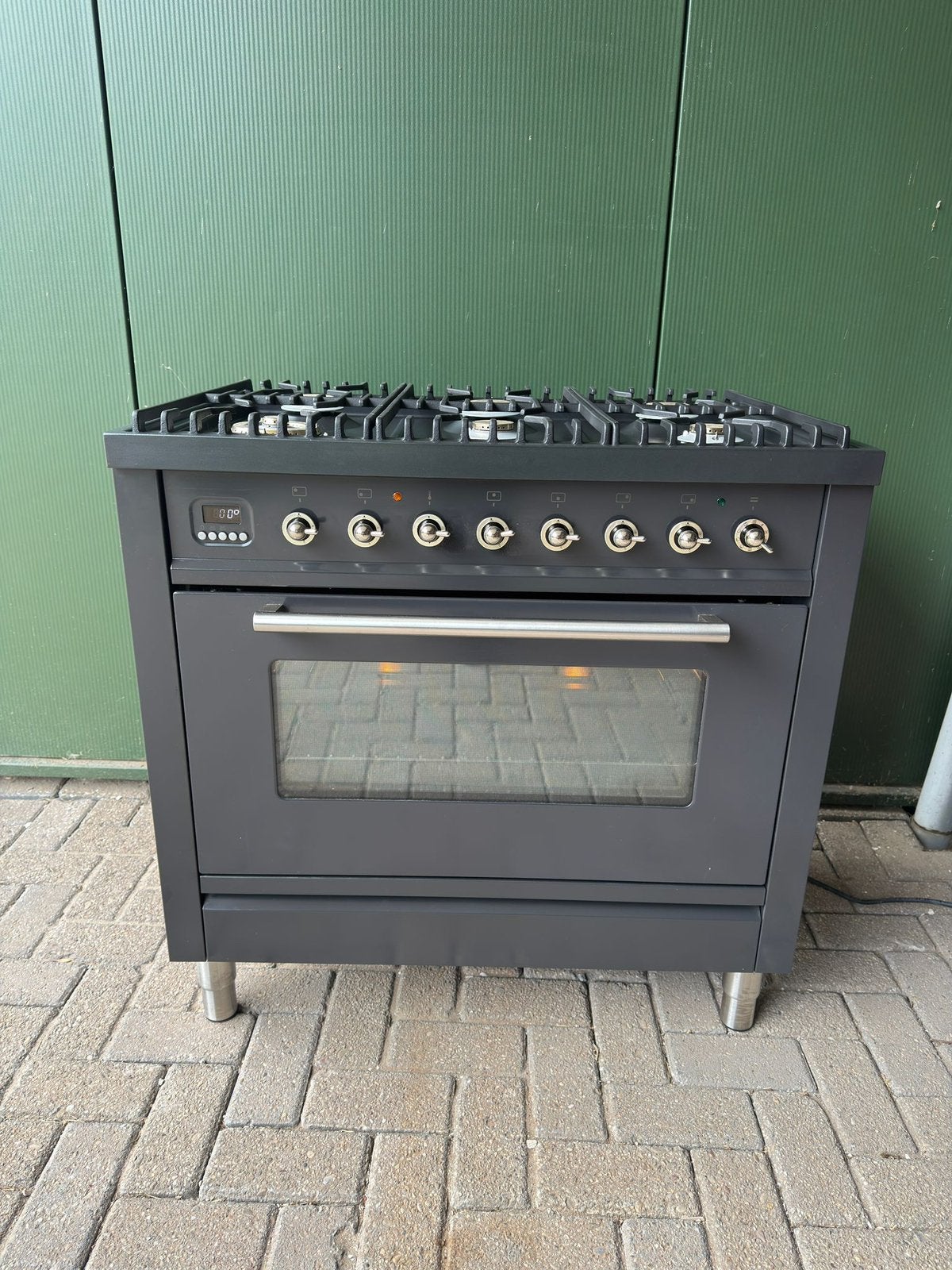 Antraciet Boretti Gasfornuis 300C Oven, 60 cm of meer, Zo goed als nieuw, Gas, Vrijstaand
