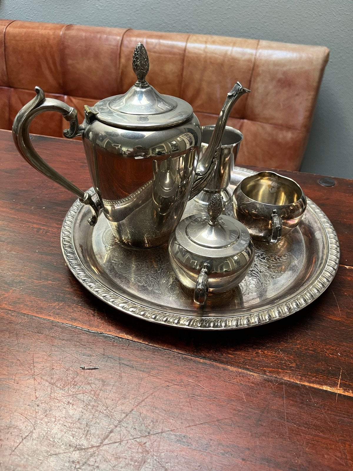 silver plated thee servies met dienblad, Antiek en Kunst, Verzenden, Zilver