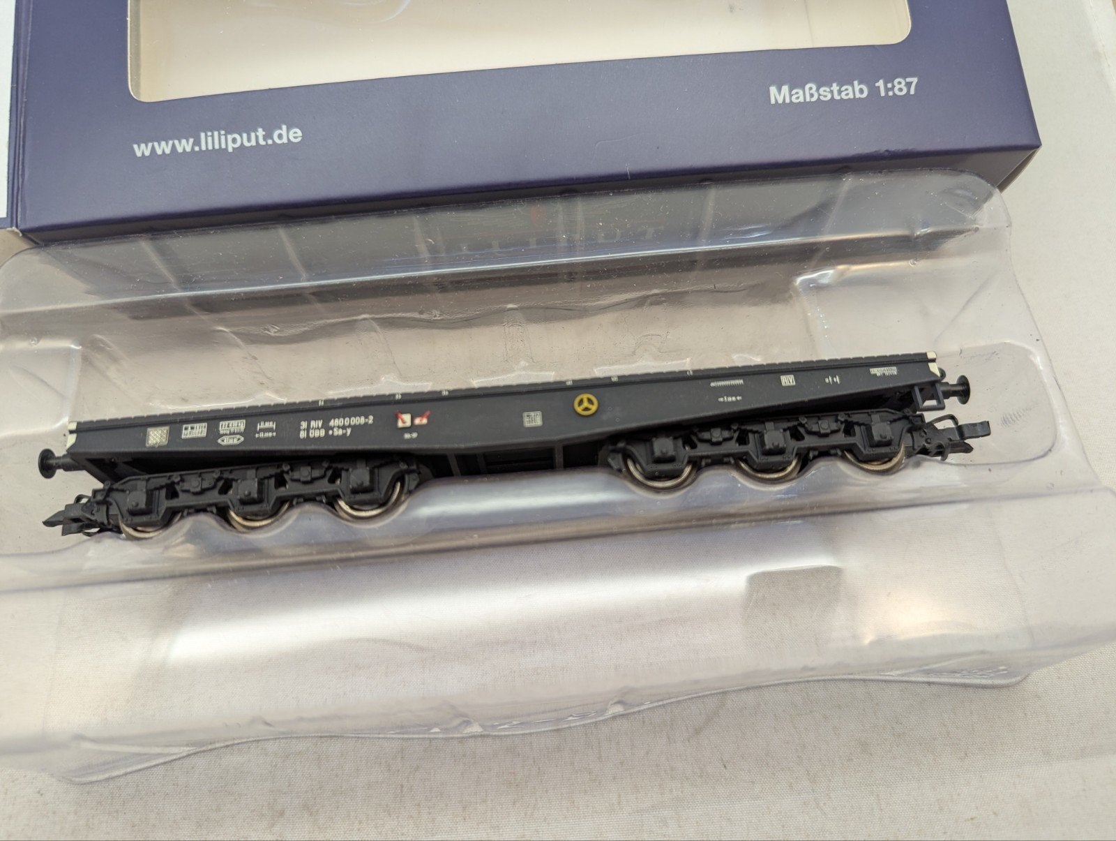 Liliput H0 L235744 zwaar transport wagen, Hobby en Vrije tijd, Modeltreinen | H0, Gelijkstroom, Verzenden, Wagon, Zo goed als nieuw