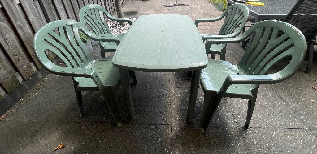 Tuinset met 4 stoelen, Tuin en Terras, Ophalen, 4 zitplaatsen, Kunststof, Gebruikt