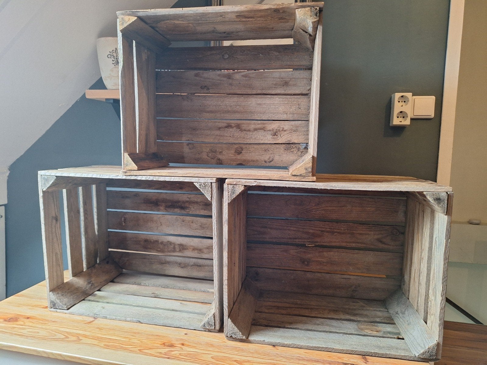 Houten kratten - Decoratief en functioneel, Ophalen, Gebruikt, 40 tot 60 cm, 50 tot 75 cm