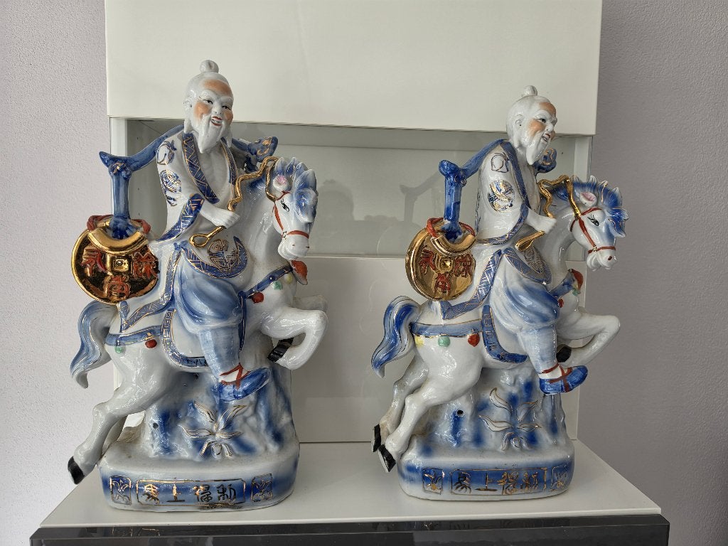2 antiek Chinese porseleinen beelden – wijze man te paard, Ophalen