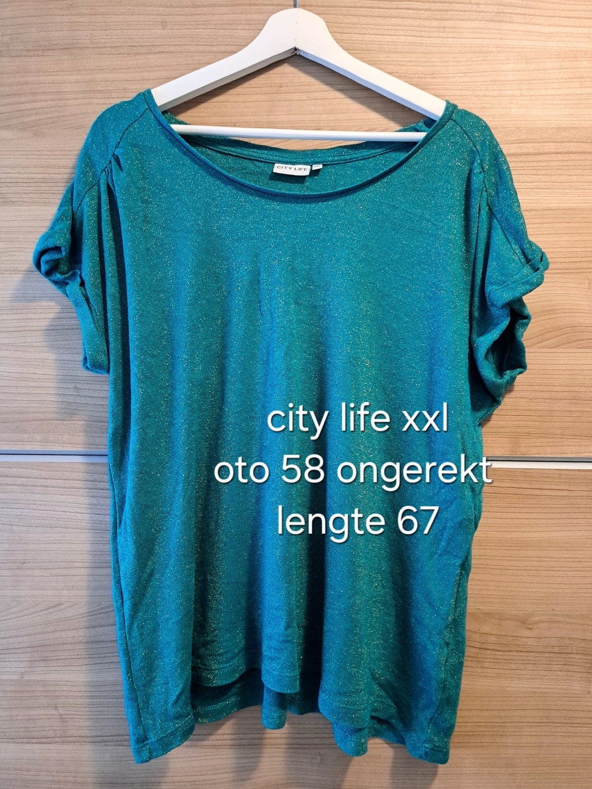 City life shirtje xxl groen met glitter, City Life, Maat 46/48 (XL) of groter, Ophalen of Verzenden, Korte mouw