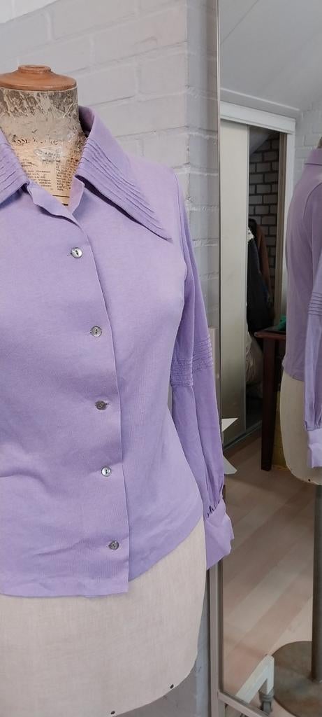 TGL Stockholm Vintage Blouse Jaren '60/'70 Puntkraag S/M, Verzenden, Paars, TGL Stockholm, Maat 36 (S)