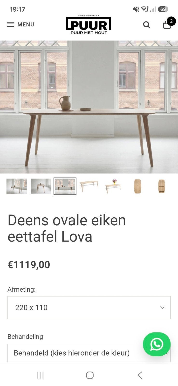 Zwart eiken eettafel Deens ovaal 2.20 bij 1.10, Ophalen, Zo goed als nieuw