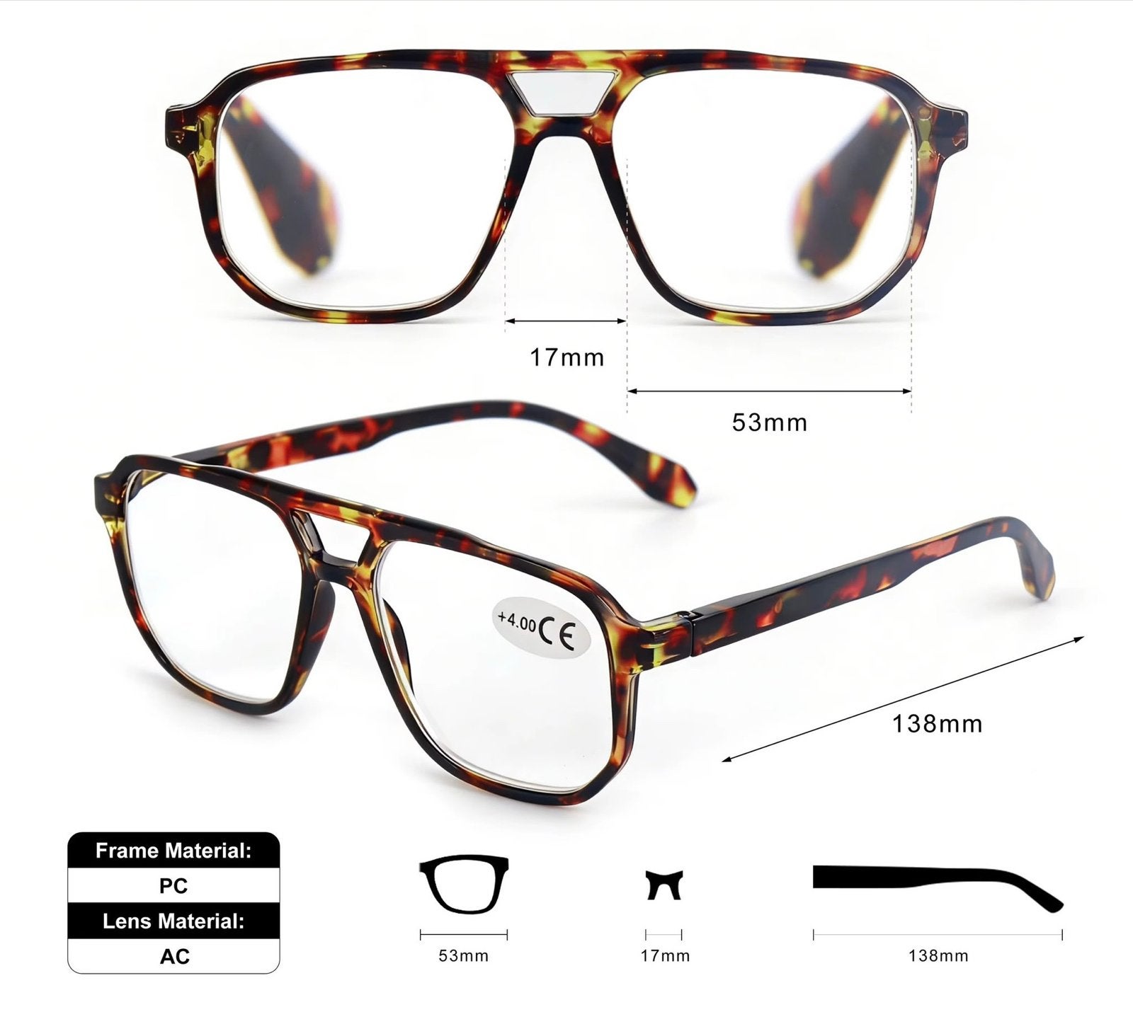 Nieuwe leesbril in Ray-Ban stijl, diverse sterktes, Overige merken, Bruin, Verzenden, Nieuw