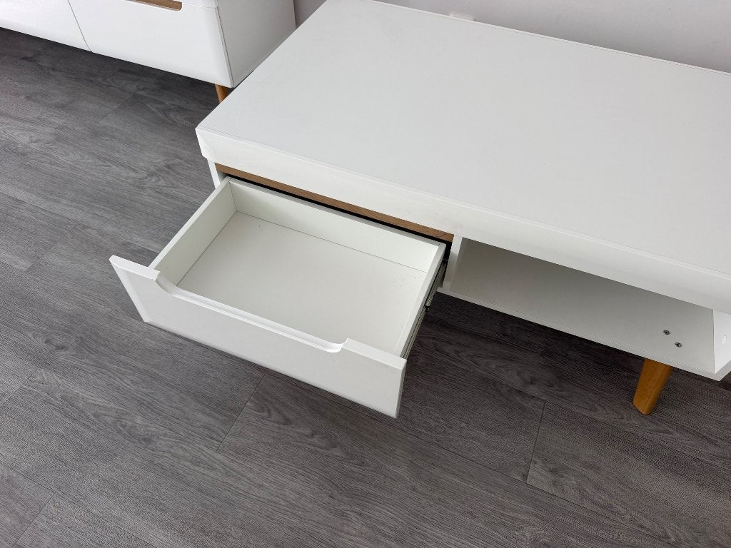 Salontafel Nebraska - Wit - Eiken - 107 Cm met twee laden, Ophalen, 100 tot 150 cm, 50 tot 100 cm, Zo goed als nieuw