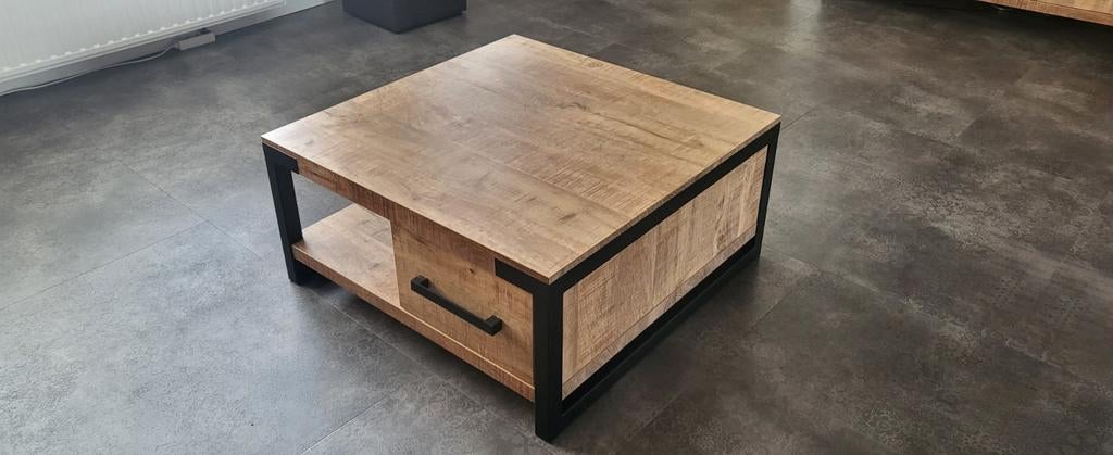 Salontafel mangohout 85x85x40 cm met lade, Ophalen, 50 tot 100 cm, Vierkant, 50 tot 100 cm