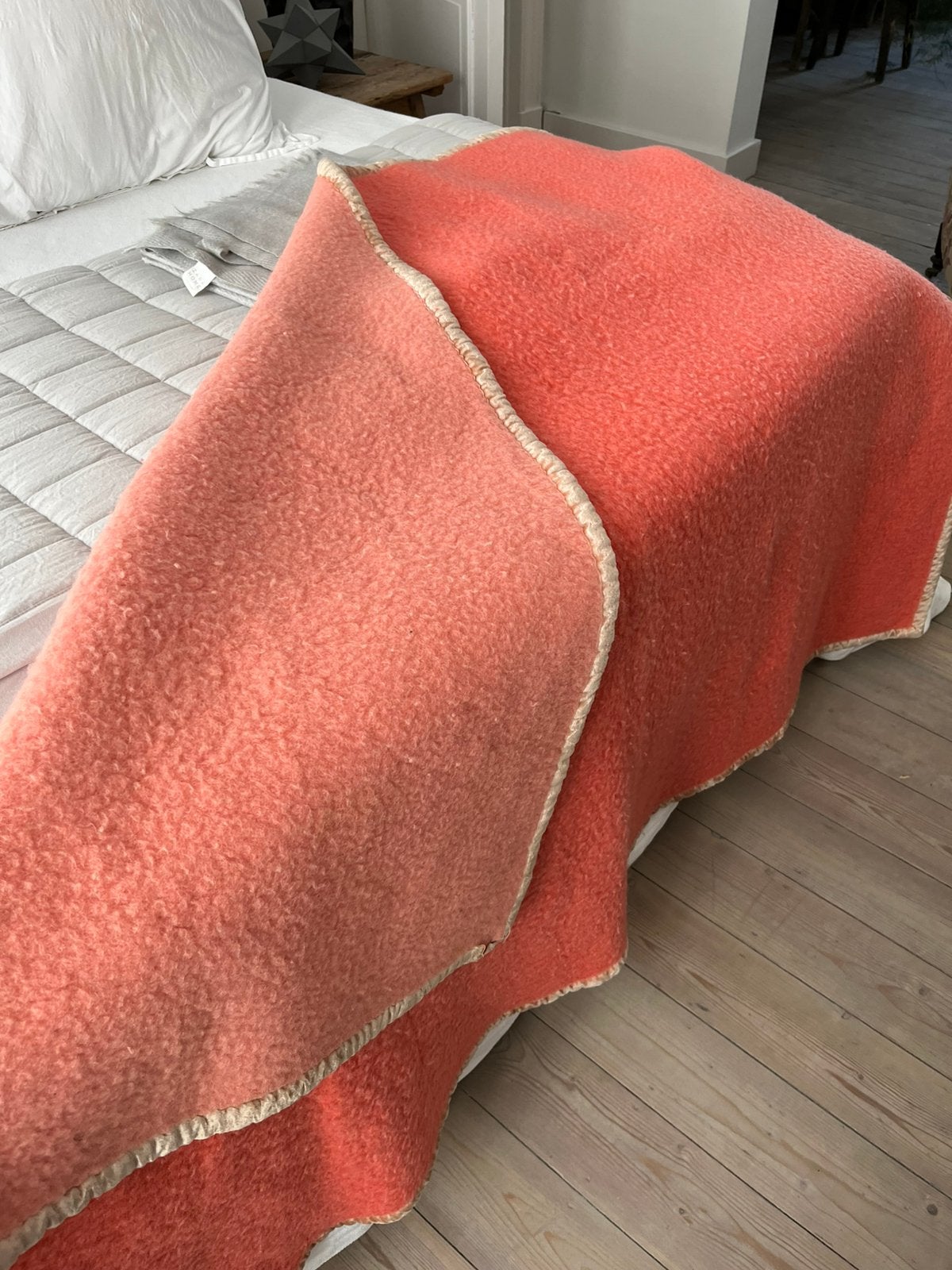 VINTAGE DEKEN ROZE FUCHSIA SOLE MIO WOL BED, Ophalen of Verzenden, Zo goed als nieuw