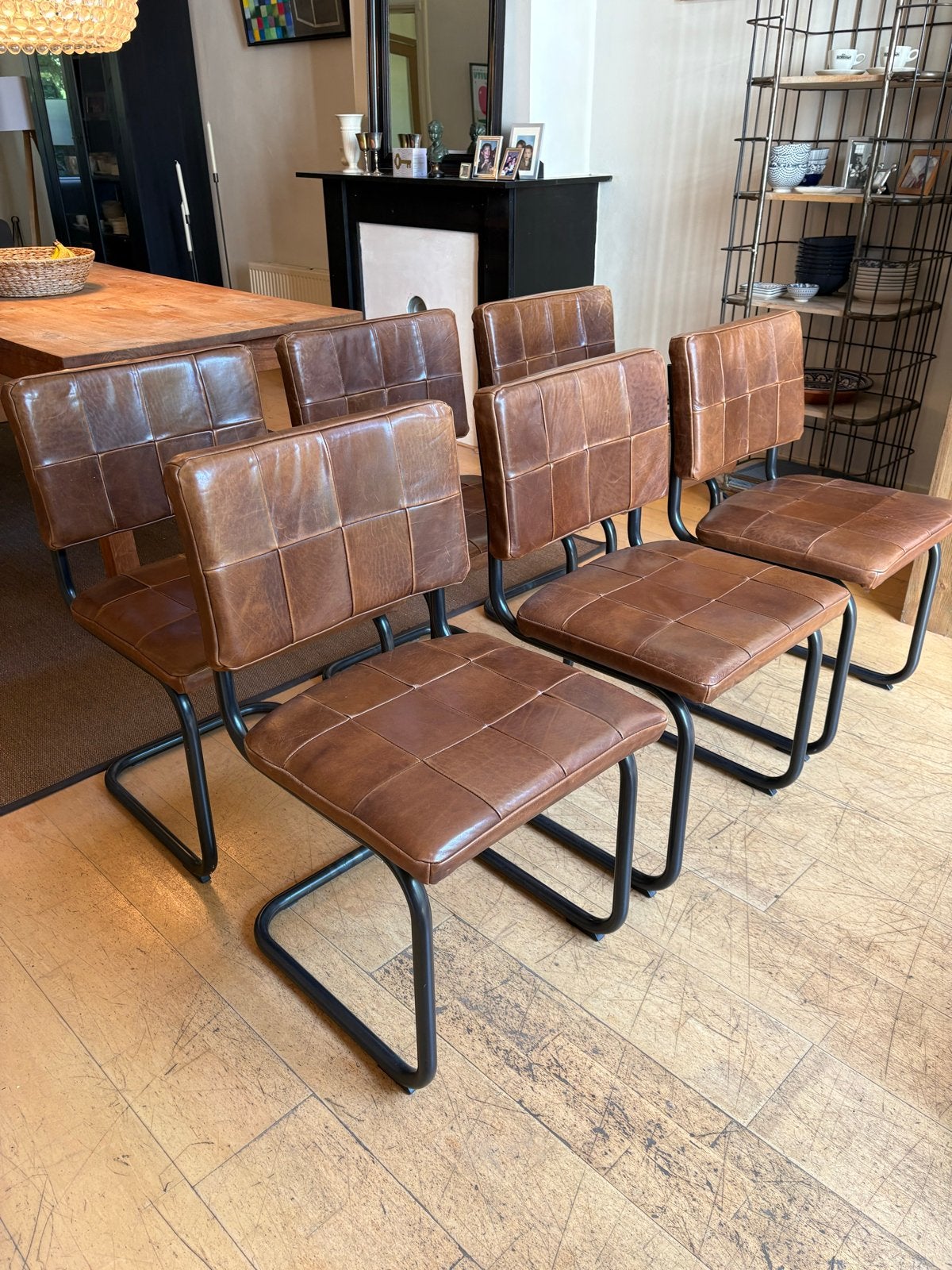 6 Jess Design leren stoelen, Ophalen, Gebruikt, Bruin, Leer