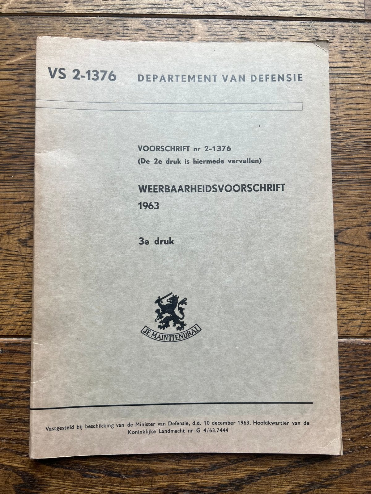Nederlands KL Defensie voorschrift munitie wapens nat res, Verzenden, Nederland, Embleem of Badge, Landmacht