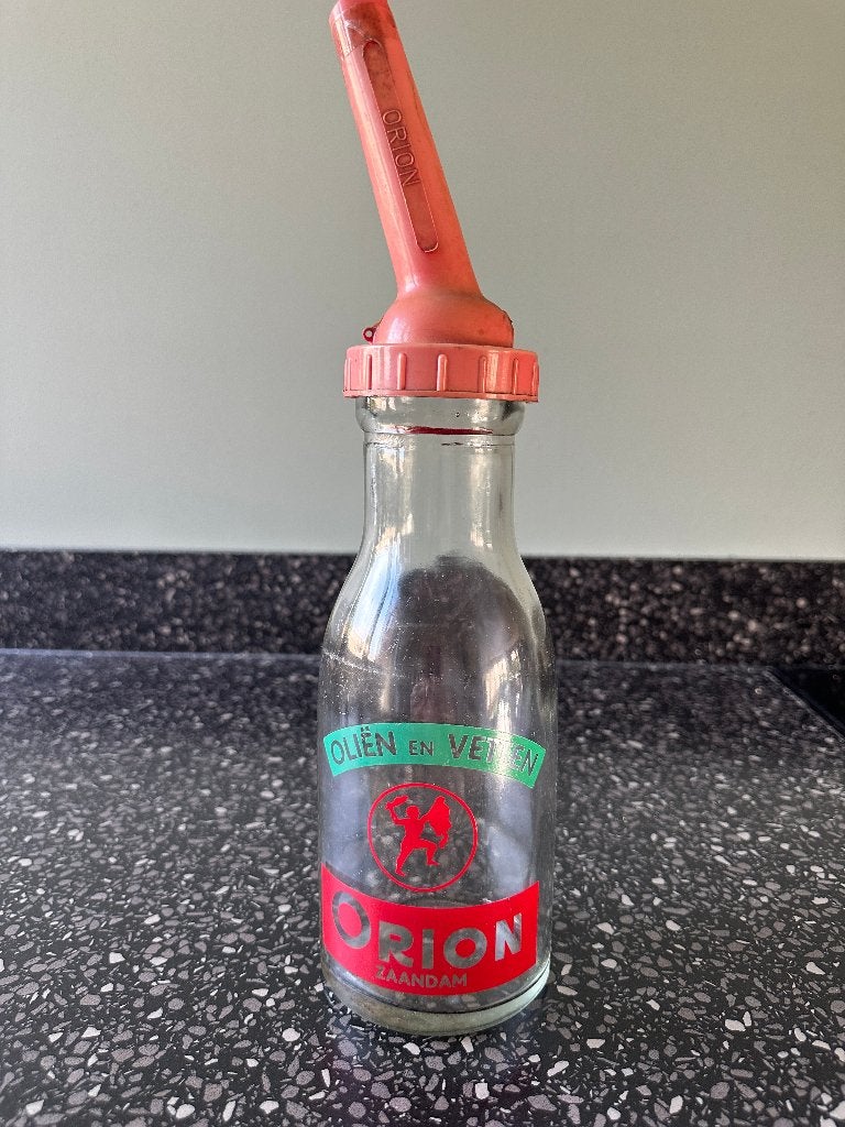 Orion Zaandam oliefles. Bottle olie fles MOTOR OIL., Ophalen of Verzenden, Gebruikt, Gebruiksvoorwerp