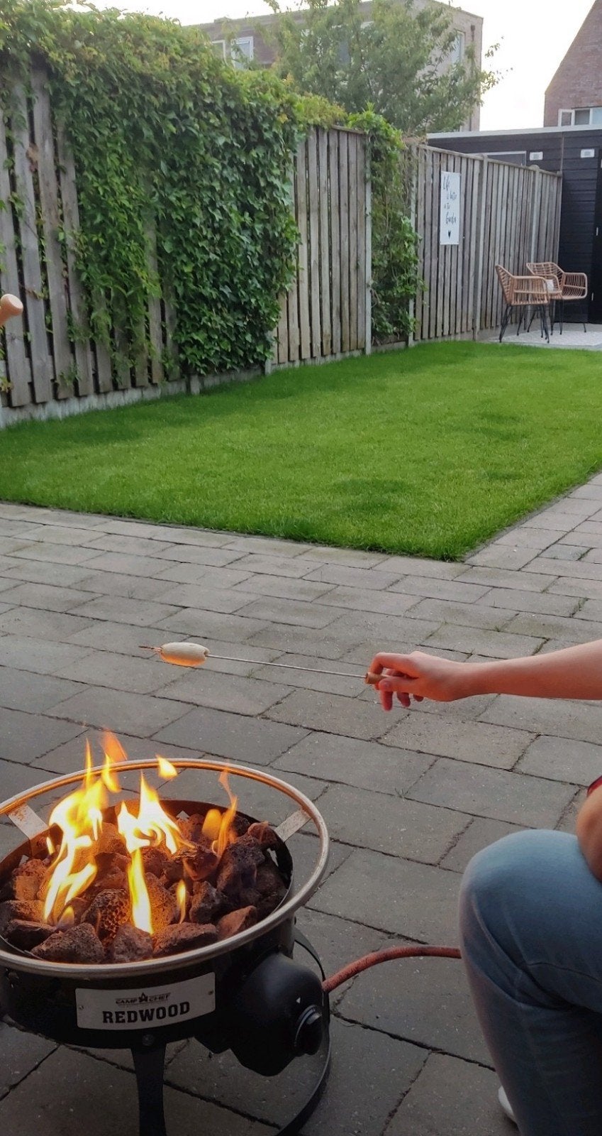 Camp Chef / Redwood gasvuurkorf + tas, lavastenen én Benegas, Tuin en Terras, Ophalen, Gebruikt