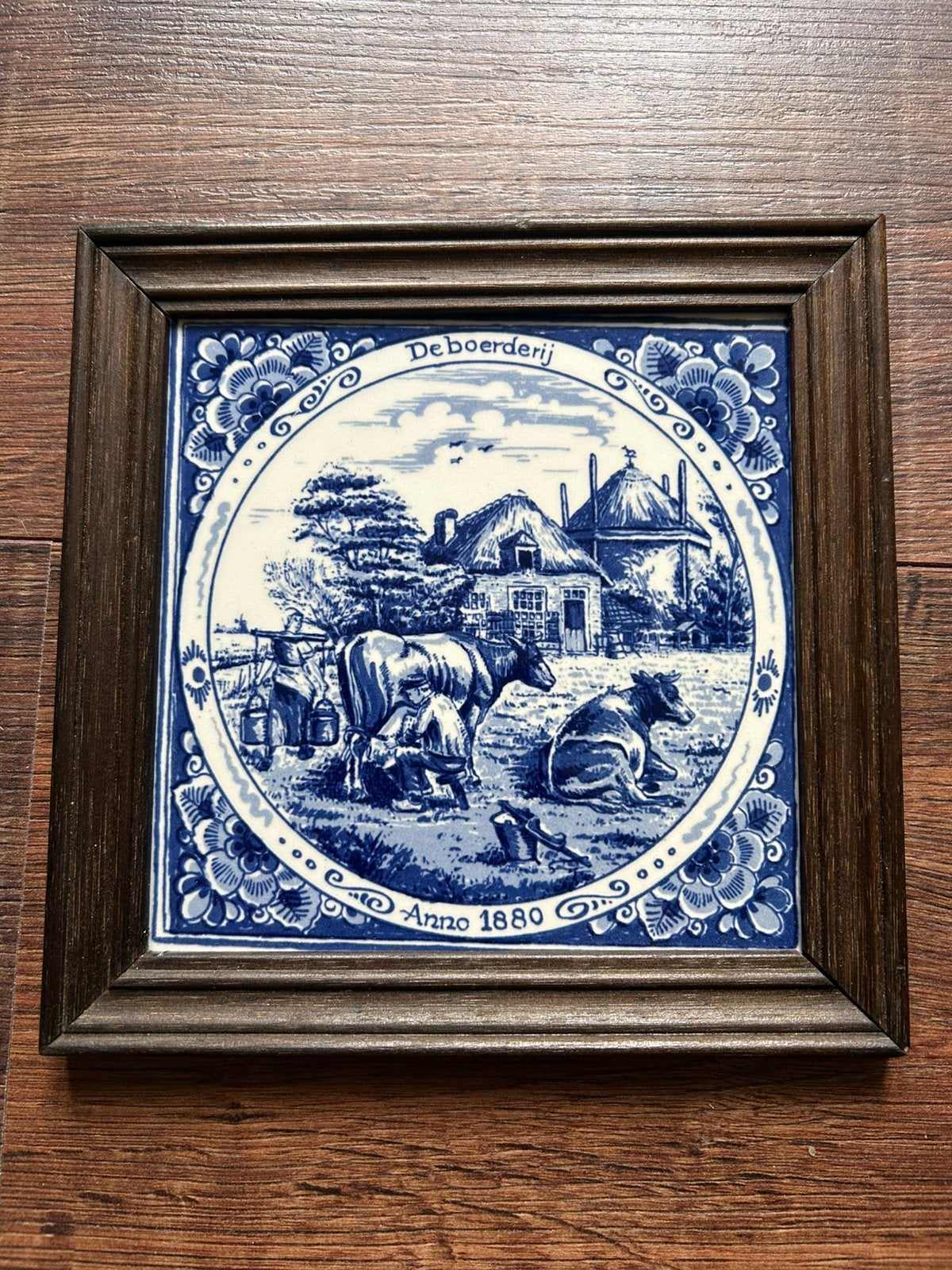 Authentieke Delfts Blauw Tegel Frame De boerderij Anno 1880, Ophalen of Verzenden