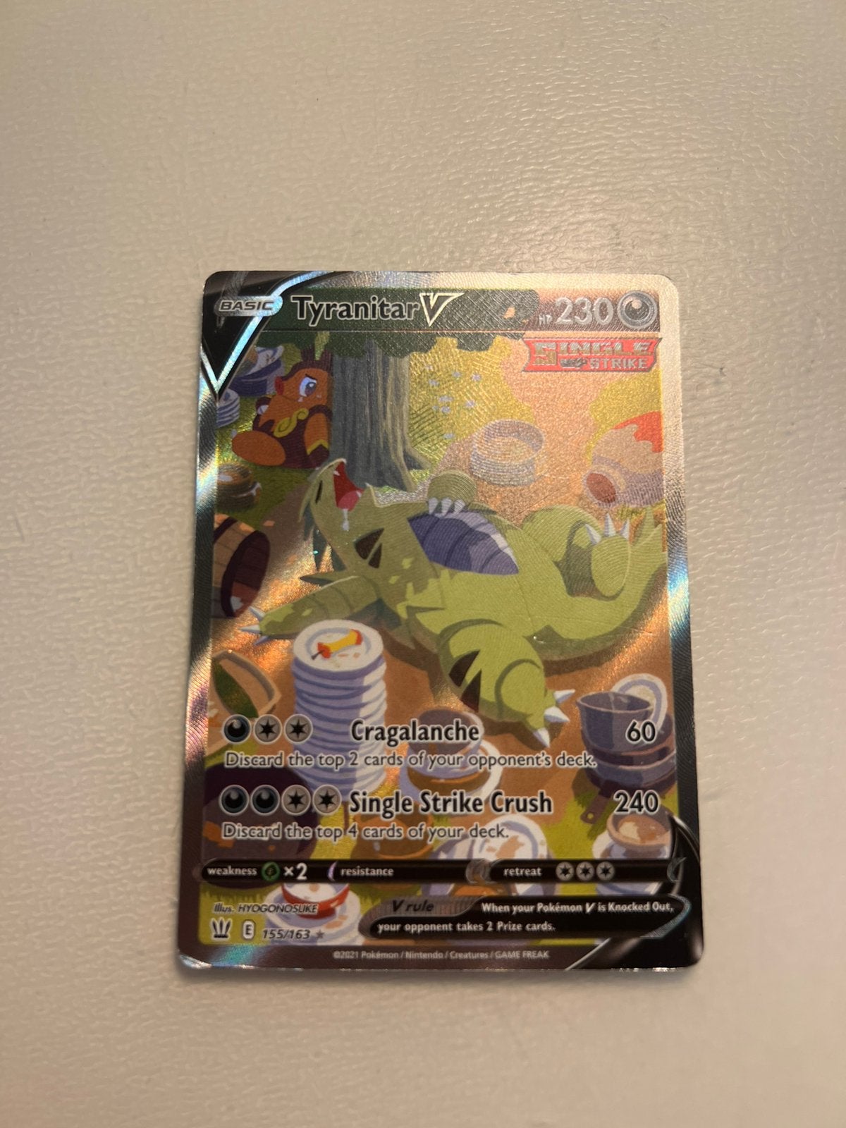 Tyranitar V 155/163 edition single strike full arr, Ophalen of Verzenden, Gebruikt