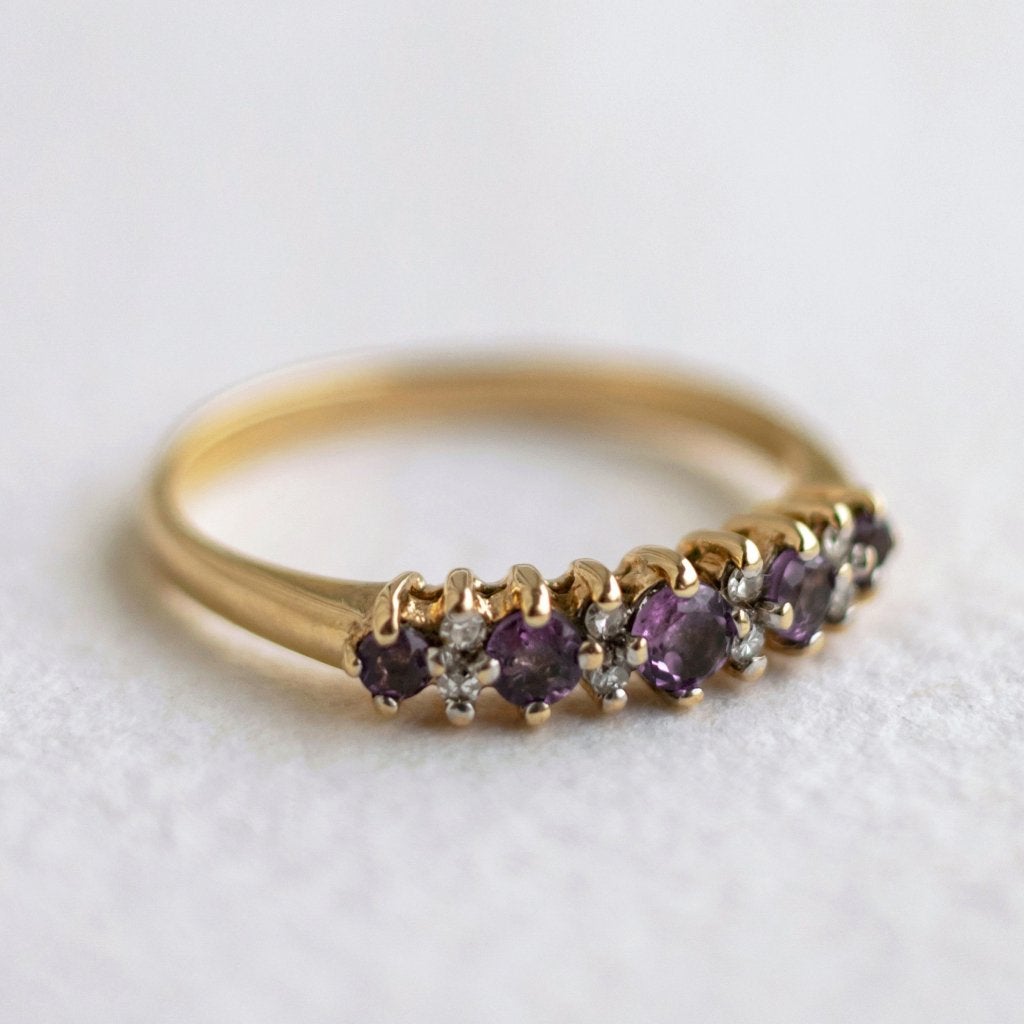 Vintage 9K gouden ring amethist & Diamant - 18,5, 18 tot 19, Ophalen of Verzenden, Zo goed als nieuw, Met edelsteen