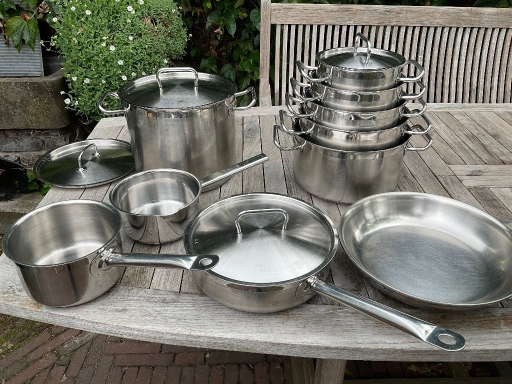 Pannenset, Ophalen of Verzenden, Gebruikt, Rvs, Pannenset