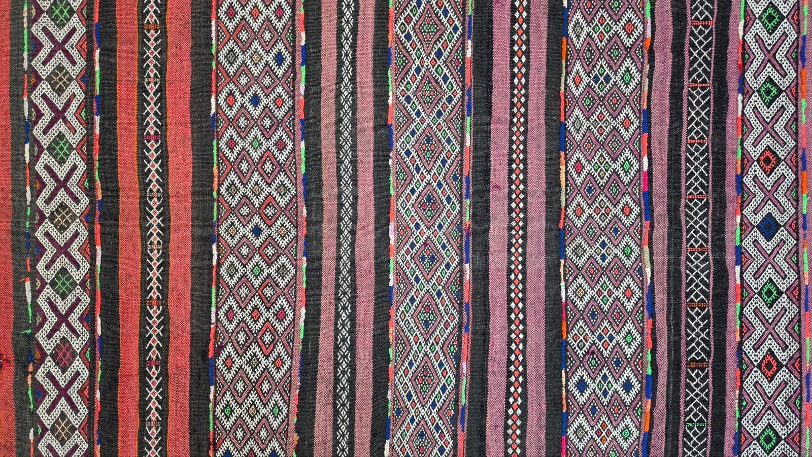 Vintage Handgeweven Kelim Vloerkleed Boho Eclectic 140x210cm, Paars, 100 tot 150 cm, Onbekend, 200 cm of meer