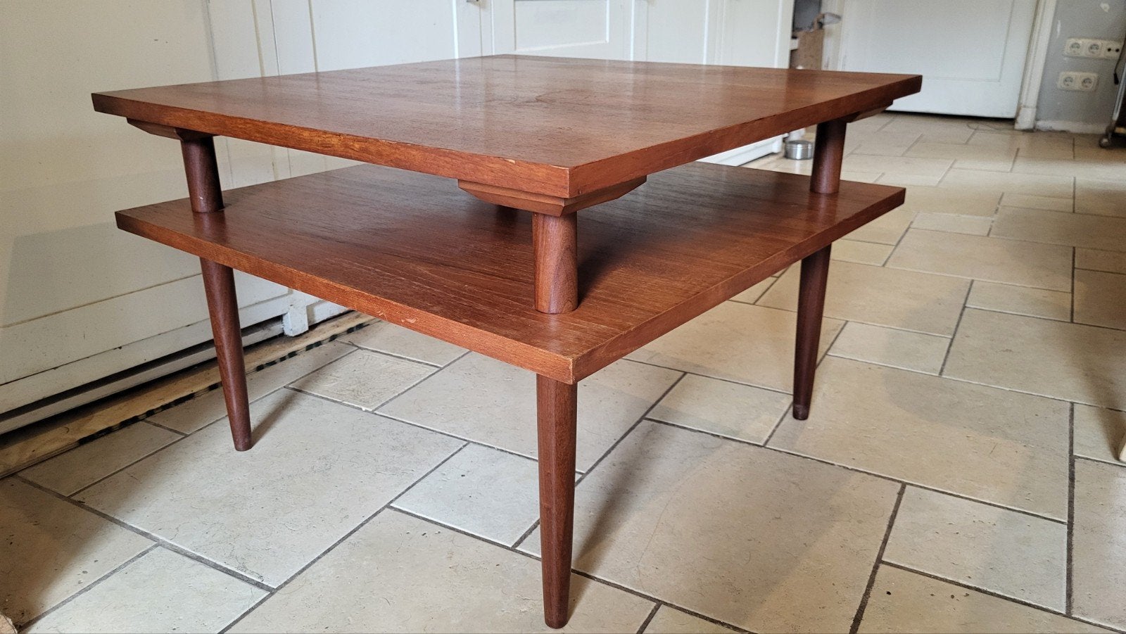 vintage teak houten Salontafel met ruimte voor bladen laptop, Ophalen, Gebruikt, 50 tot 100 cm, Vintage danish design