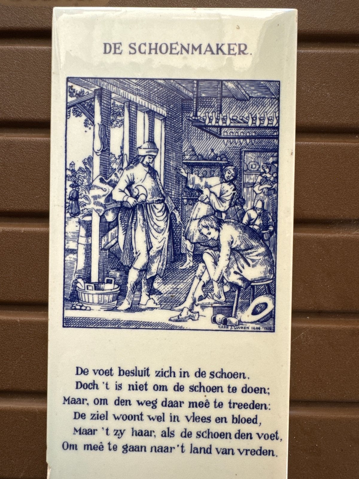 Vintage Delfts Blauw Tegeltje 'De Schoenmaker' - Jimmy Joy, Ophalen of Verzenden