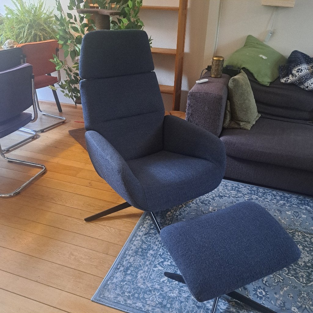 Draaifauteuil blauw, Huis en Inrichting, Fauteuils, Ophalen, Gebruikt, Minder dan 75 cm, Stof