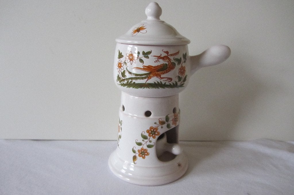Theepotje met warmhouder + dekschaaltje Moustiers, Huis en Inrichting, Overige typen, Ophalen of Verzenden, Zo goed als nieuw