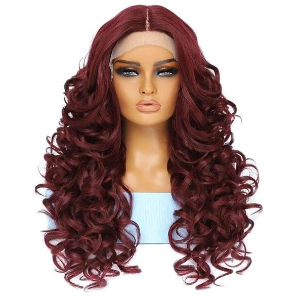 Luxe lace front pruik lang krullend haar wijnrood, Ophalen of Verzenden, Nieuw, Pruik of Haarverlenging