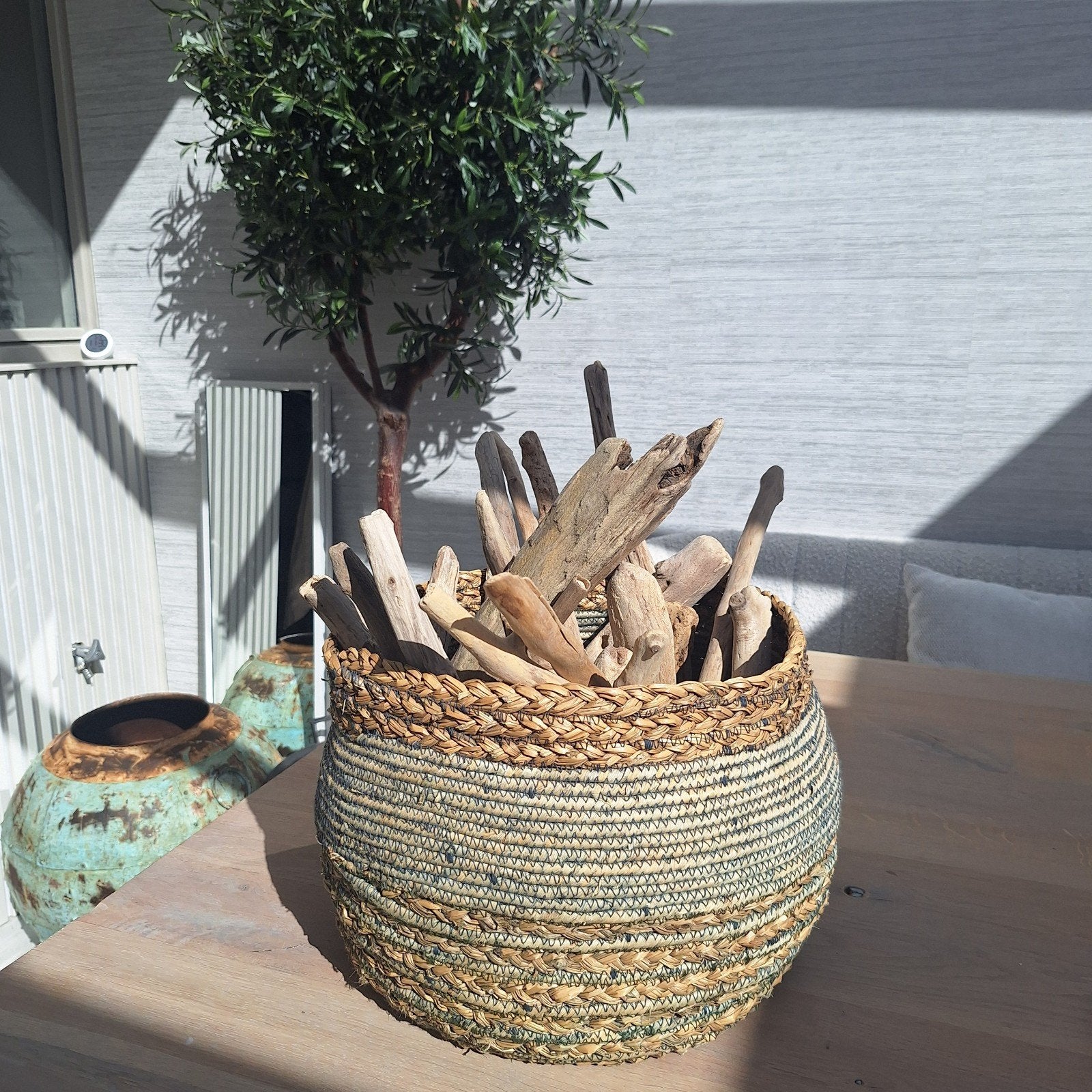 Mand aquablauw groen vol met drijfhout, Ophalen of Verzenden, X, X, X