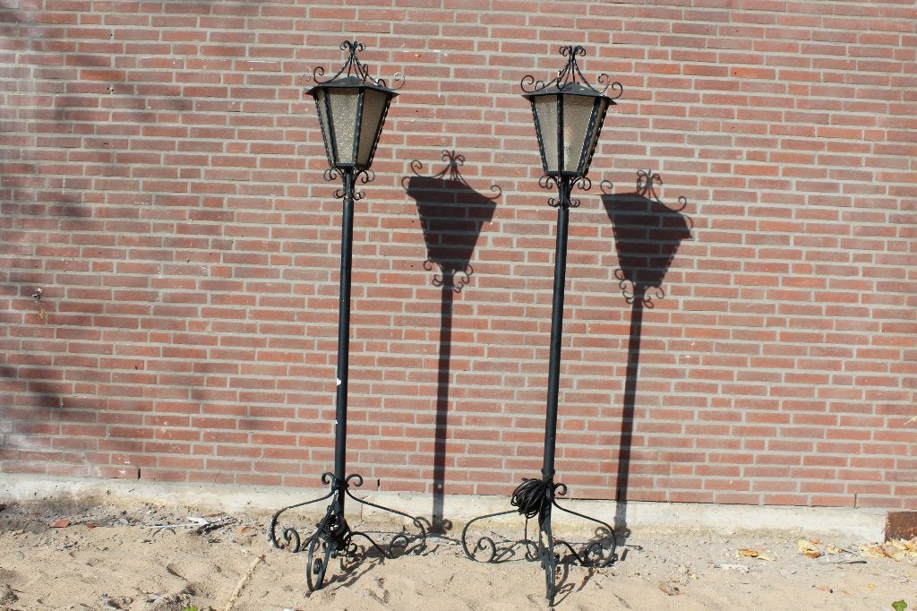 Brocante - Set van 2 staande tuinlantaarns!, Ophalen, Gebruikt, Staande lamp, Netvoeding