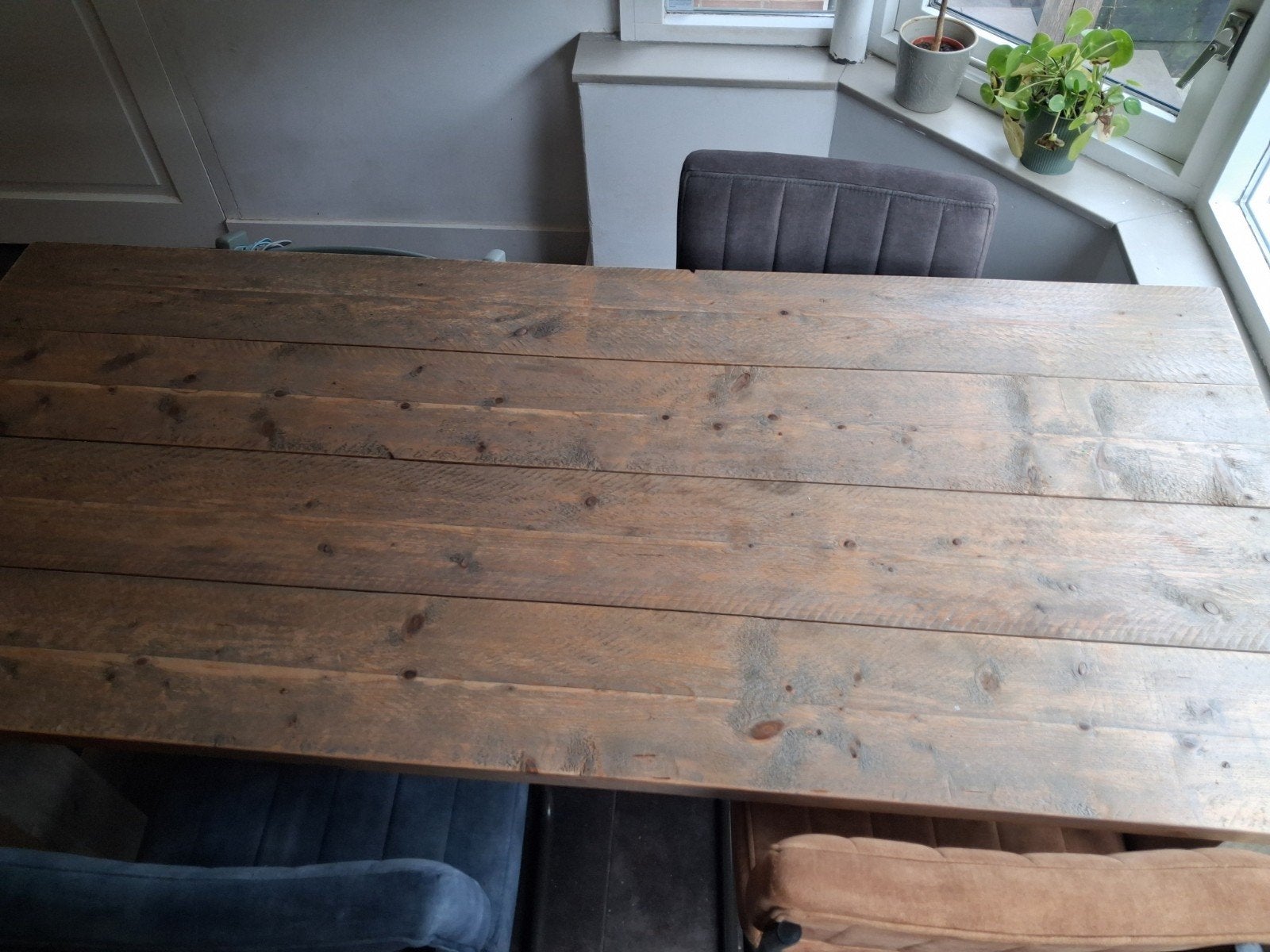 Robuuste steigerhouten eettafel, Ophalen, Gebruikt, Rustiek, 50 tot 100 cm
