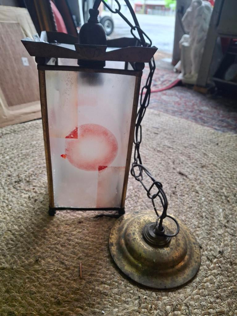 Art Deco Hanglamp - Glazen intact, heeft liefde nodig, Ophalen of Verzenden