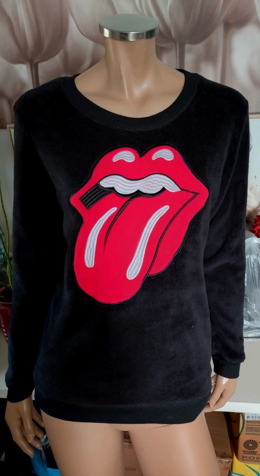 zwart zacht velours sweater Rolling Stones maat S/M, Kleding | Dames, Ophalen of Verzenden, Gedragen, Maat 36 (S), Zwart