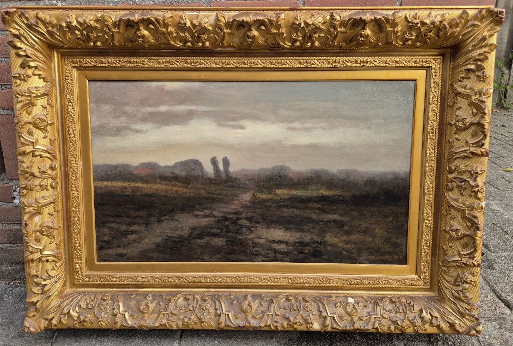 Emmanuel v.d. Ven (1866-1944) Avondstemming Laren 1908 doek, Doek, Impressionistisch, Landschap, Olieverf