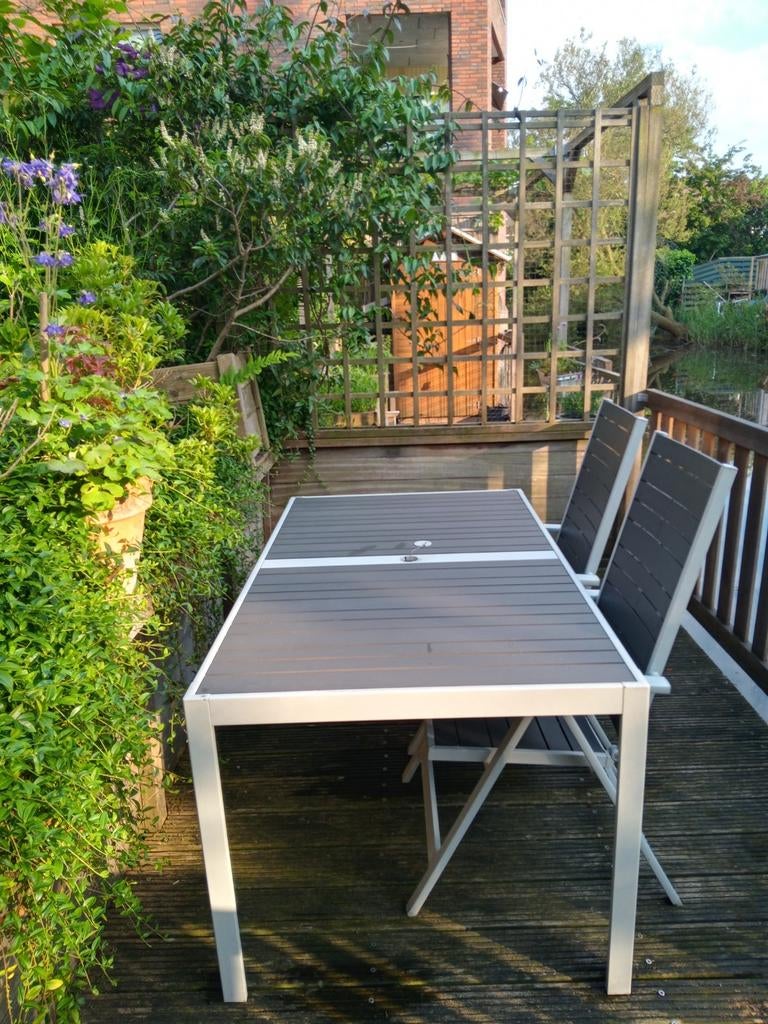 Ikea Sjalland aluminium tuinset met tafel en 4 stoelen, Ophalen, Gebruikt, Rechthoekig, Aluminium