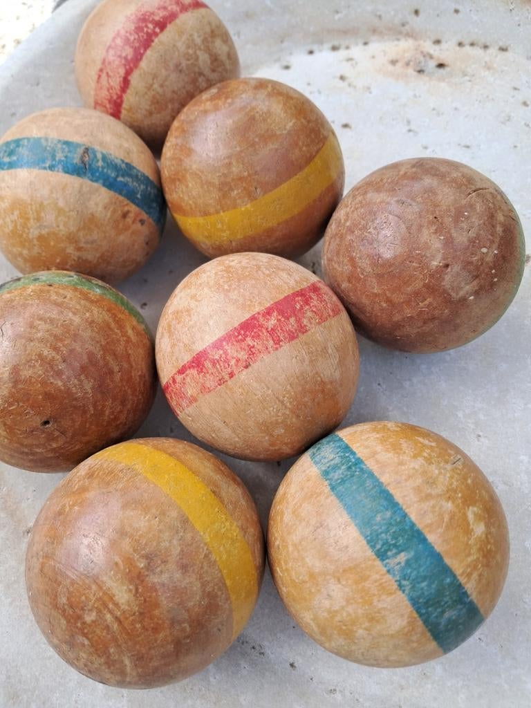 Vintage, originele Franse  houten Petanque ballen, 8 stuks!, Antiek en Kunst, Ophalen of Verzenden
