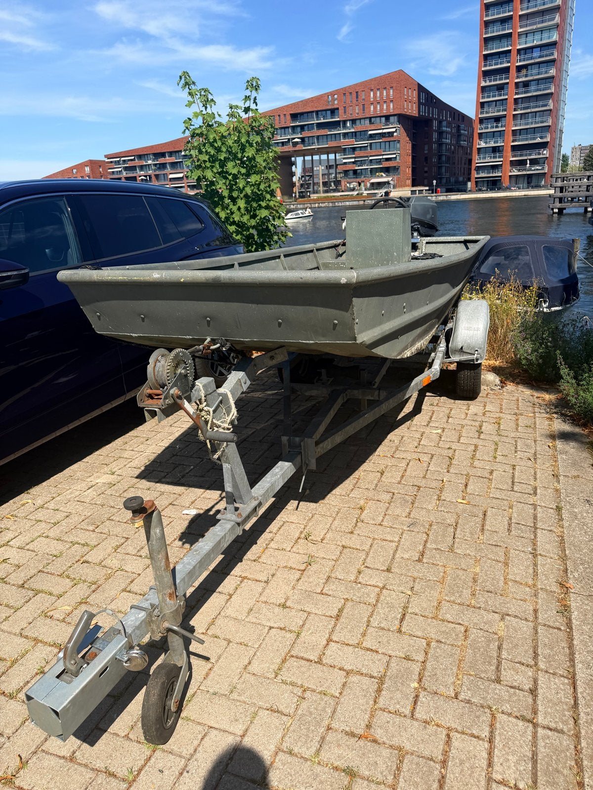 Stoere aluminium platbodem met motor én trailer – vaarklaar!, Watersport en Boten, Platbodems, Ophalen, Gebruikt, Aluminium