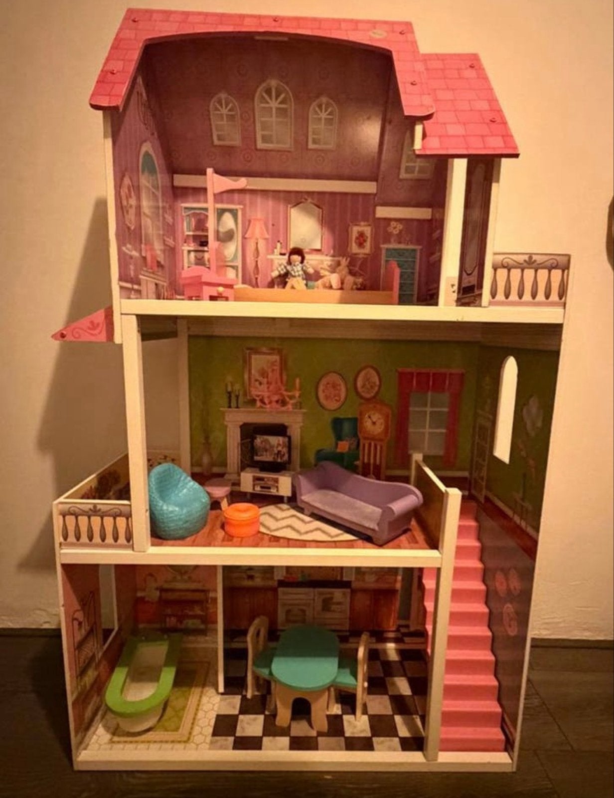 Groot Houten Poppenhuis met Meubels, Ophalen, Gebruikt, Poppenhuis