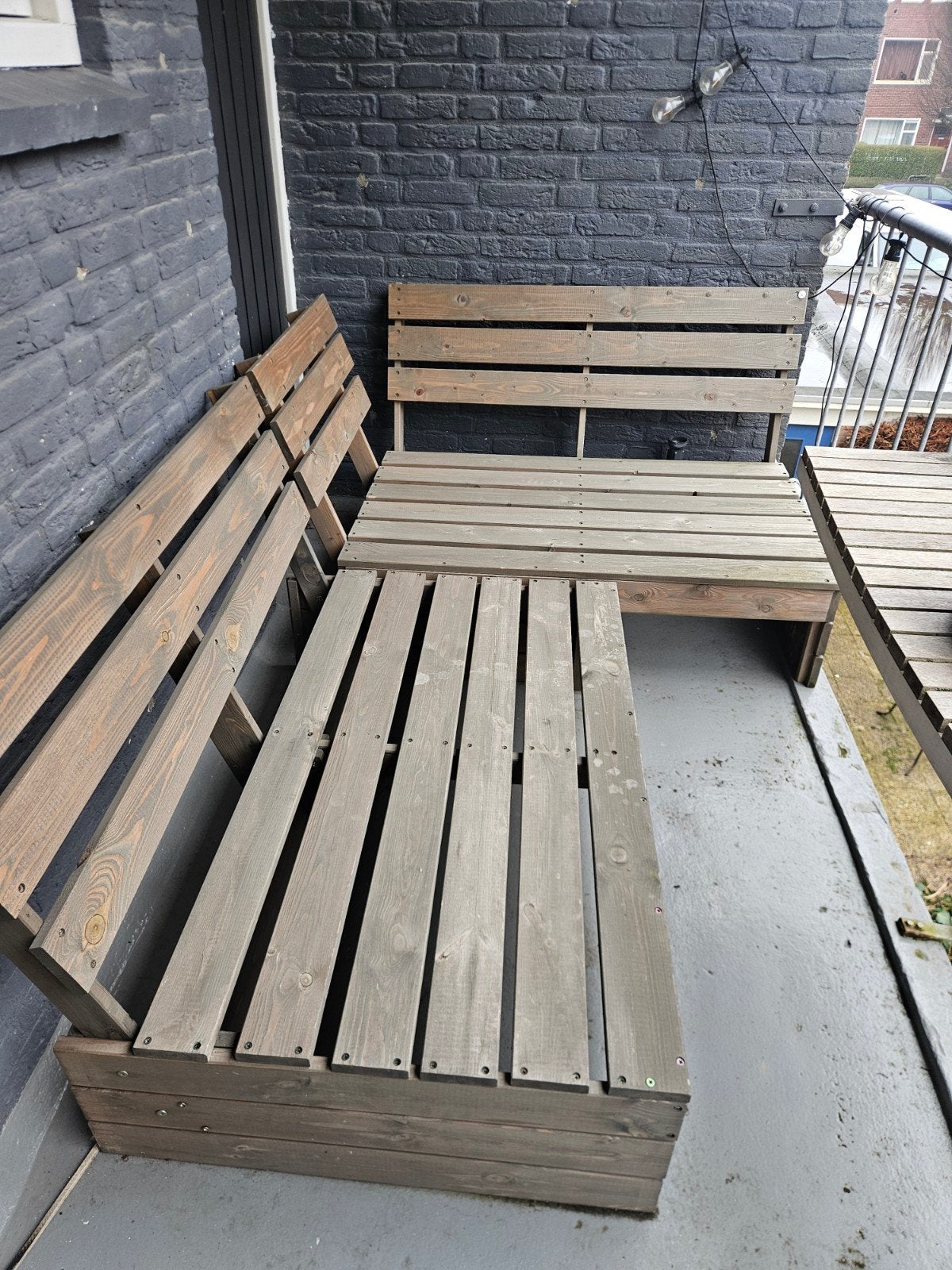 Mooie houten bankjes voor balkon of tuin inc nette kussen, Ophalen, Hout