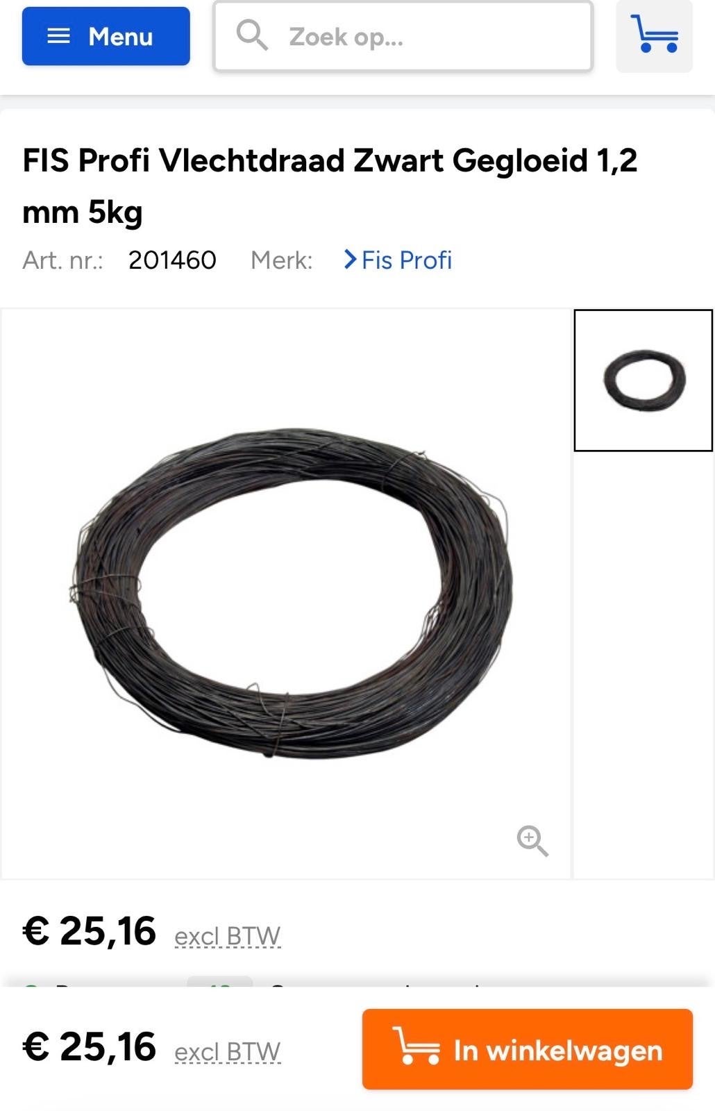 FIS Profi Vlechtdraad Zwart Gegloeid 1,2 mm 5kg, Ophalen of Verzenden, Nieuw, 250 mm of meer, Overige typen